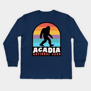 Acadia National Park Bigfoot Sasquatch Bar Harbor Kids Long Sleeve T-Shirt